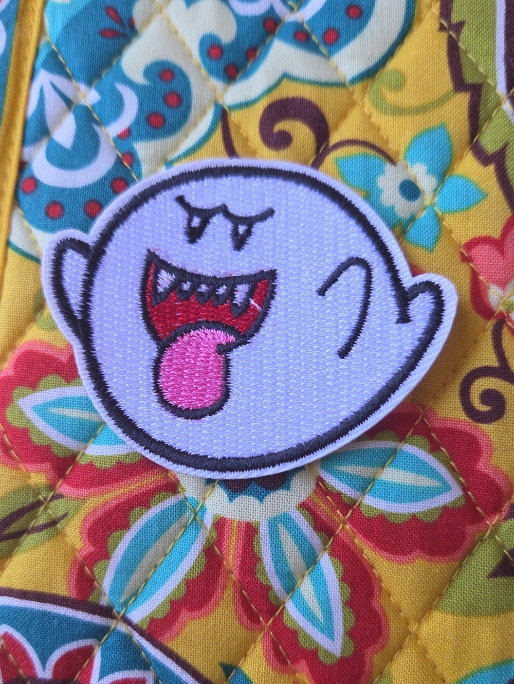 Nintendo White Boo Ghost Patch with Pink Tongue